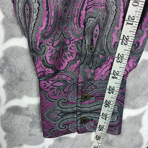 Angelino for Bermuda Men Shirt Men Size 5XL Purple Black Paisley Brocade Flashy - Picture 9 of 14